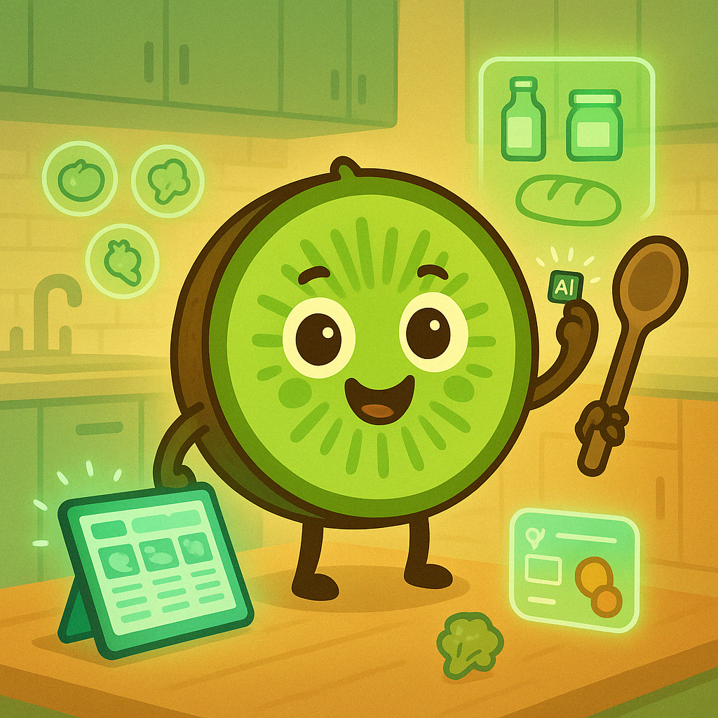 Illustration showing AiSLE app interface connecting food and tech