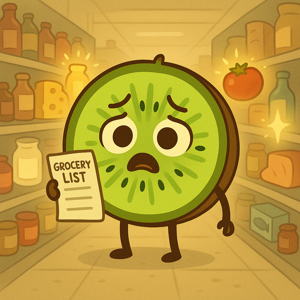 Kiki the AiSLE App Mascot distressed because of meal planning frustration and no Ai support.